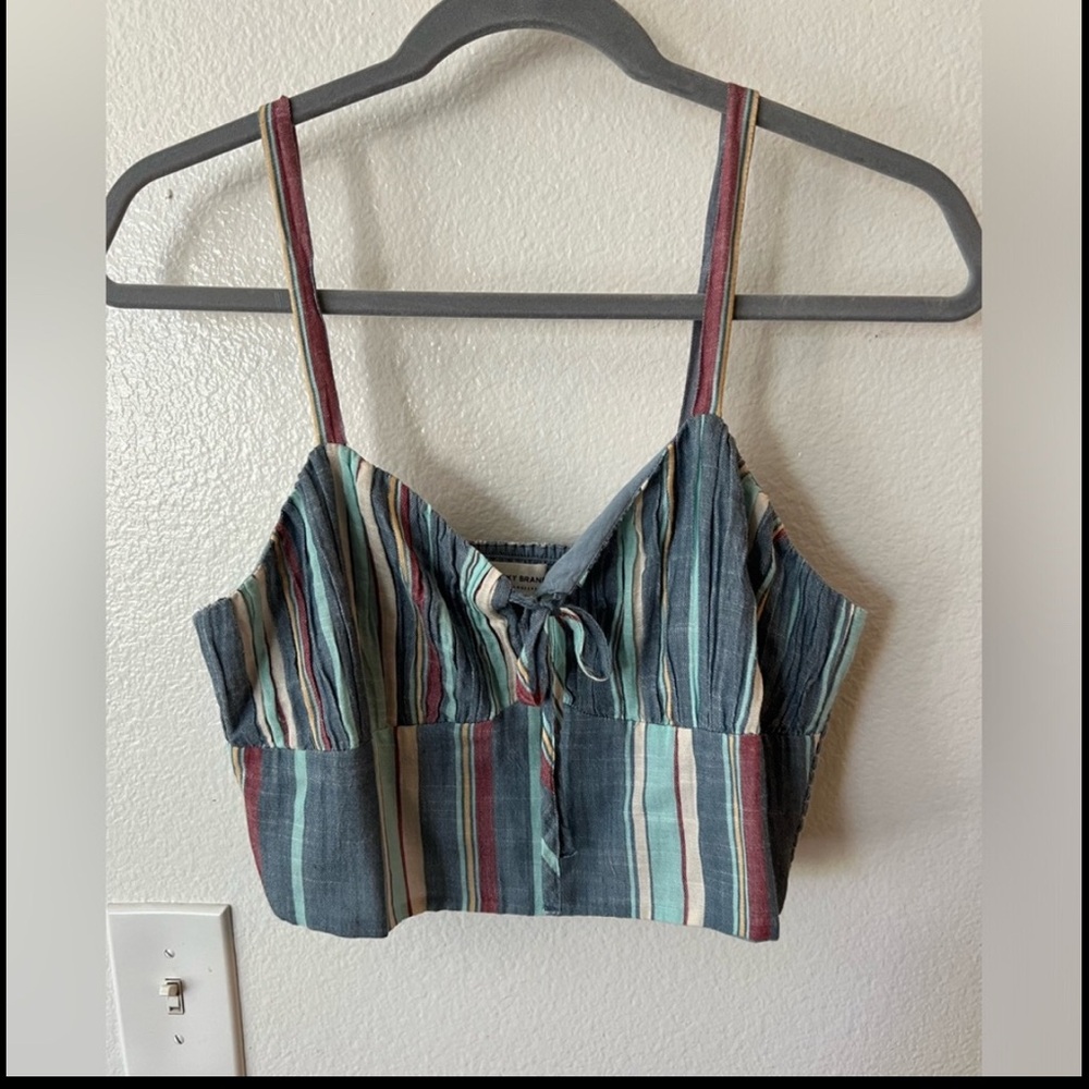 Lucky Brand Blue Gray Crop Tie Front Tank Top